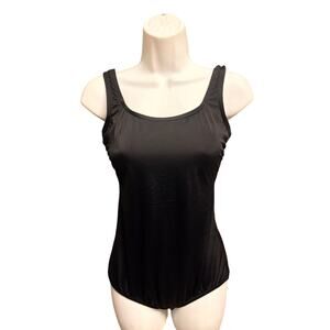 Lands’ End Black One Piece Swimsuit 8 Long Scoop Neck Open Back Swimwear